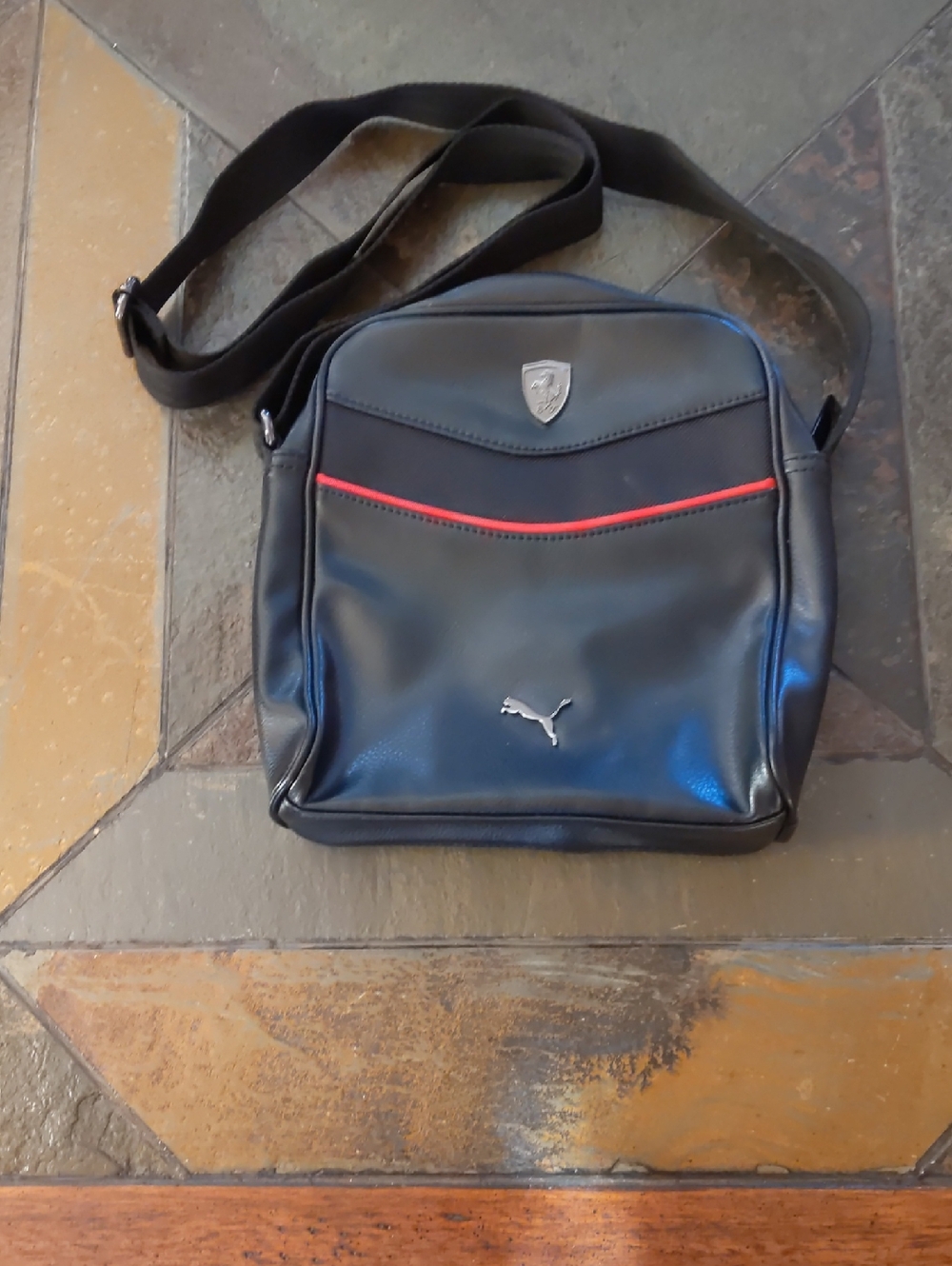Puma Ferrari LS Portable Black Shoulder Bag with Red Trim